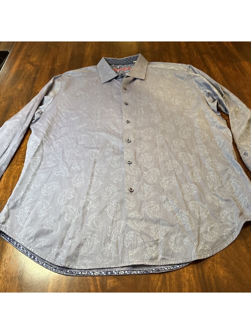Robert Graham Shirt Mens XL Blue Paisley Jacquard L/S Button Up Contrast Trim